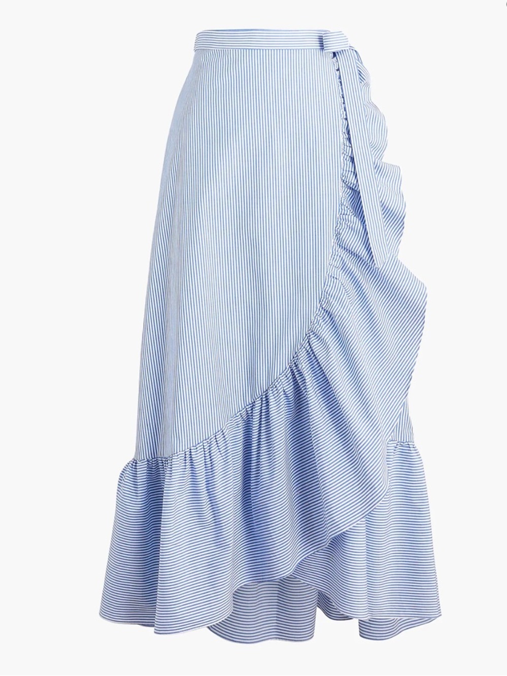 J. Crew Light Blue & White Striped Wrap Midi Skirt Sz 6